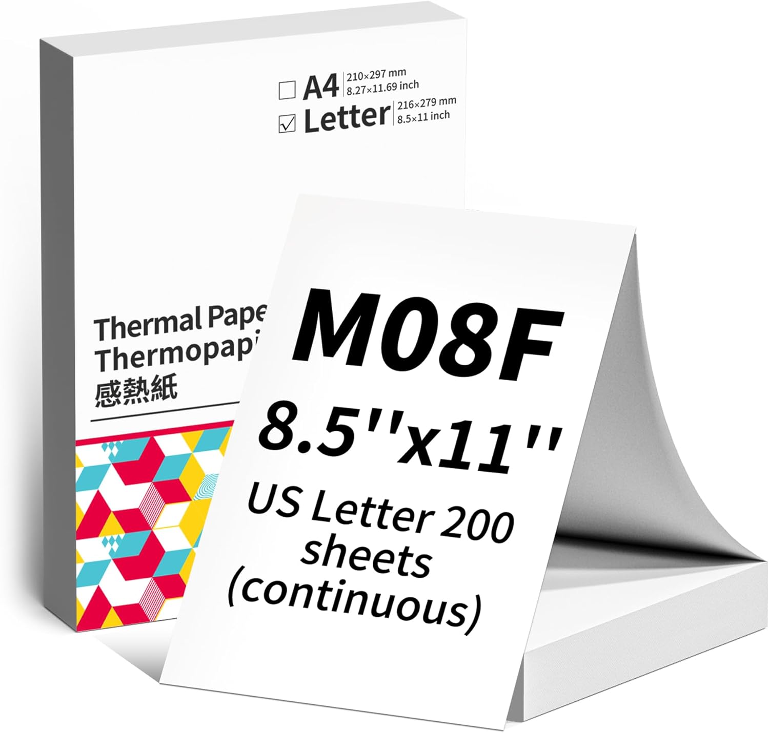Thermal Printer Paper 8.5 x 11 Inch, US Letter Size Thermal Paper Continuous 200 Sheets, Compatible with M08F Letter Thermal Portable Printer, Compatible with HPRT MT800/MT800Q Printer