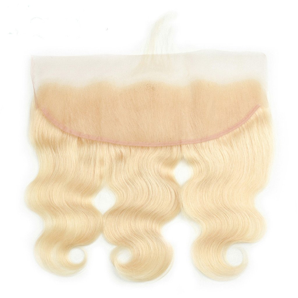 XRS Hair Wig #613 Blonde Ear To Ear Full Lace Frontal Closure 13x4" Body Wave Brazilian Virgin Real Human Hair Lace Front Closures Top Extensions With Baby Hair Bleached Knots 8Inch
