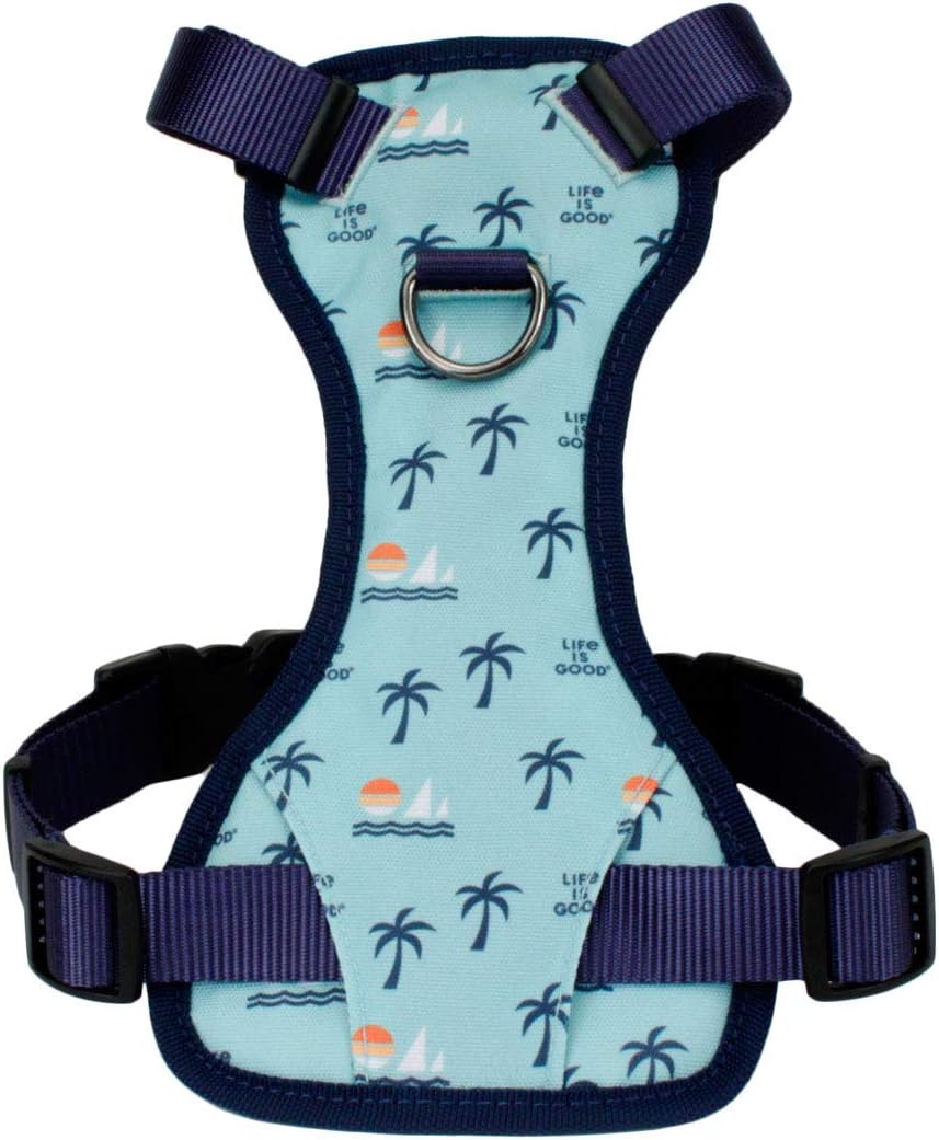 Coastal - Life Is Good - Canvas Overlay Dog Harness, Blue Good Vibes, 5/8" x 16"-24" (Small)