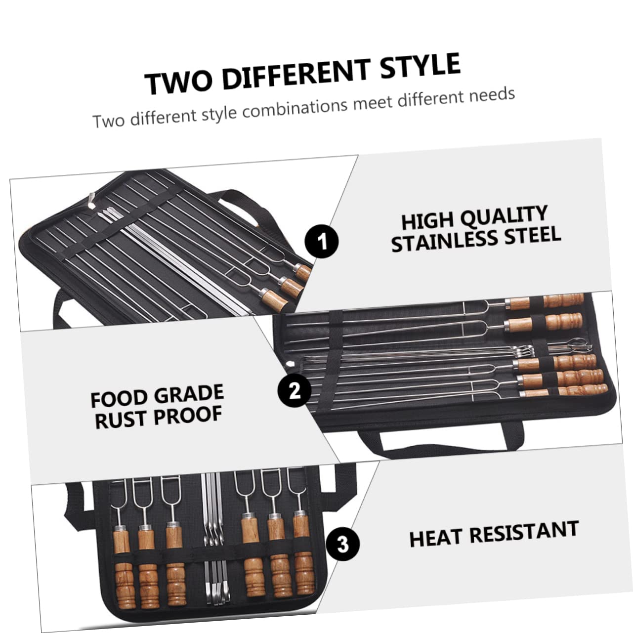 Toddmomy 10 Spiedini per Barbecue in Acciaio Inox con Impugnatura in Legno, Resistenti alla Ruggine, con Borsa per Cena in Famiglia e Feste