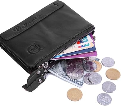 BULLCAPTAIN Genuine Leather Wallet for Men Vintage Bifold with Double Zipper Pockets (Black)