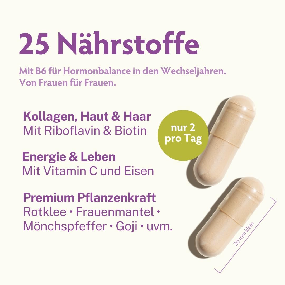 PURIAFAM Meno - 180 Wechseljahre Tabletten pflanzlich - Yamswurzel Mönchspfeffer, Johanniskraut, Rotklee - Menopause Tabletten