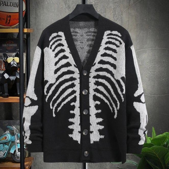 Fall Fashion Knit Cardigan Y2K Skull Print Long Sleeve Button Hip Hop Punk Casual Men's and Women Knitted Cardigan2