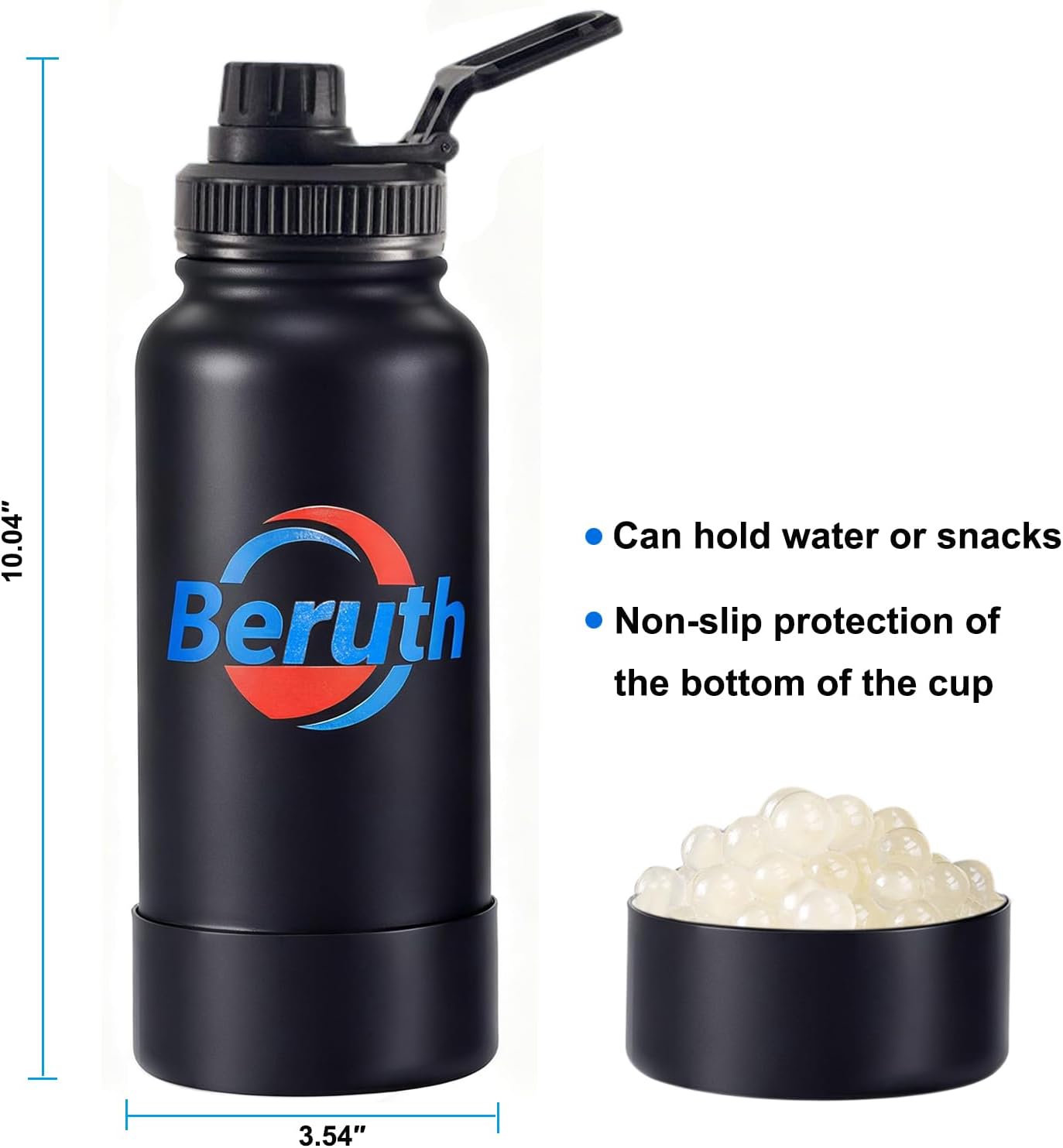 32 oz Insulated Water Bottle with 3 Lids (Straw, Spout and Handle Lid), Keep Cold 40H, Leak-proof & BPA Free, Stainless Steel Drinking Flask for Sports, Travel, Camping, Hiking and School (Black) - Image 6