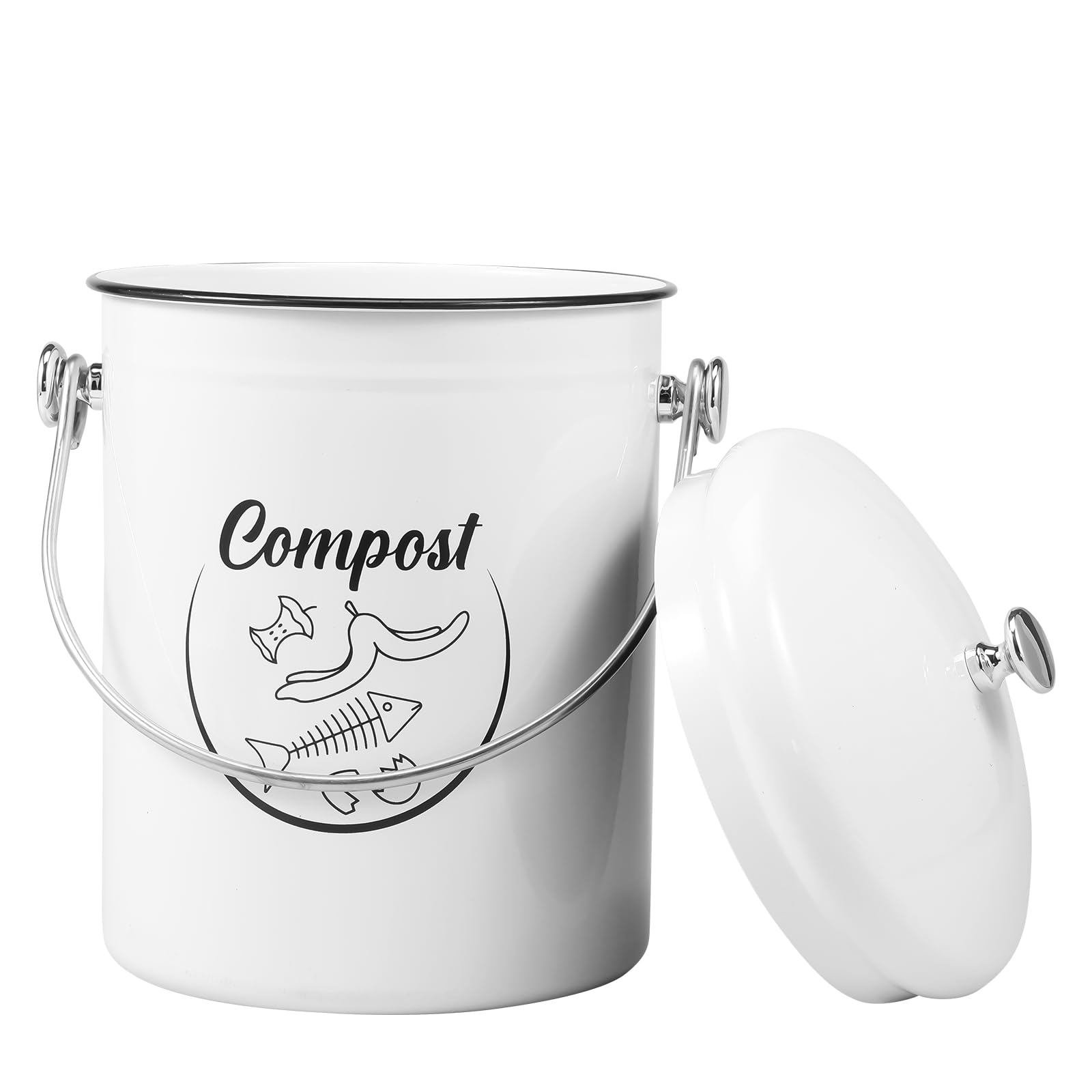 5L Kitchen Compost Bin with Odour Absorbing Filter Metal Compost Bin with Lid and Handle Food Waste Caddy Smell Resistant Indoor Composts Bucket