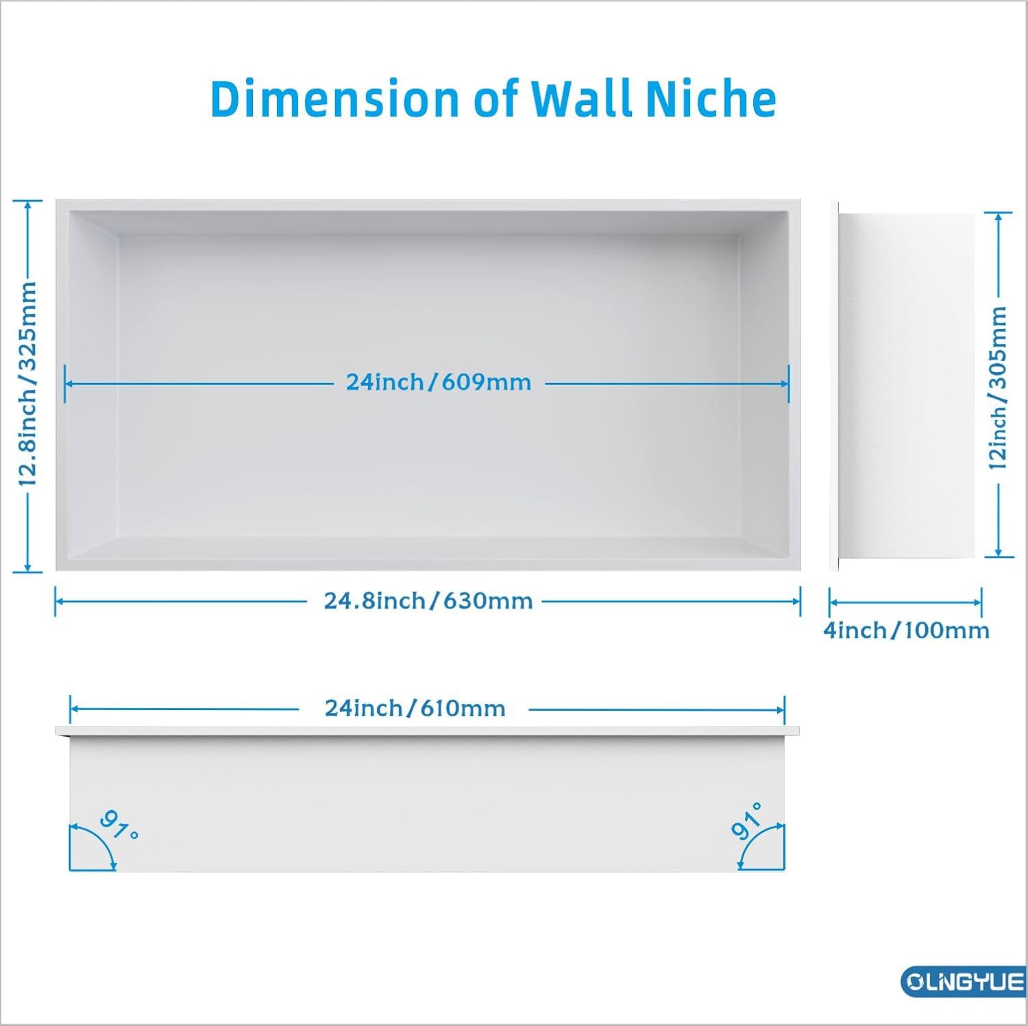 Bathroom Shower Niche Shelf: No Tile Needed Stainless Steel - 24"x12" Recessed Wall Niches Box for House Decoration - Matte White