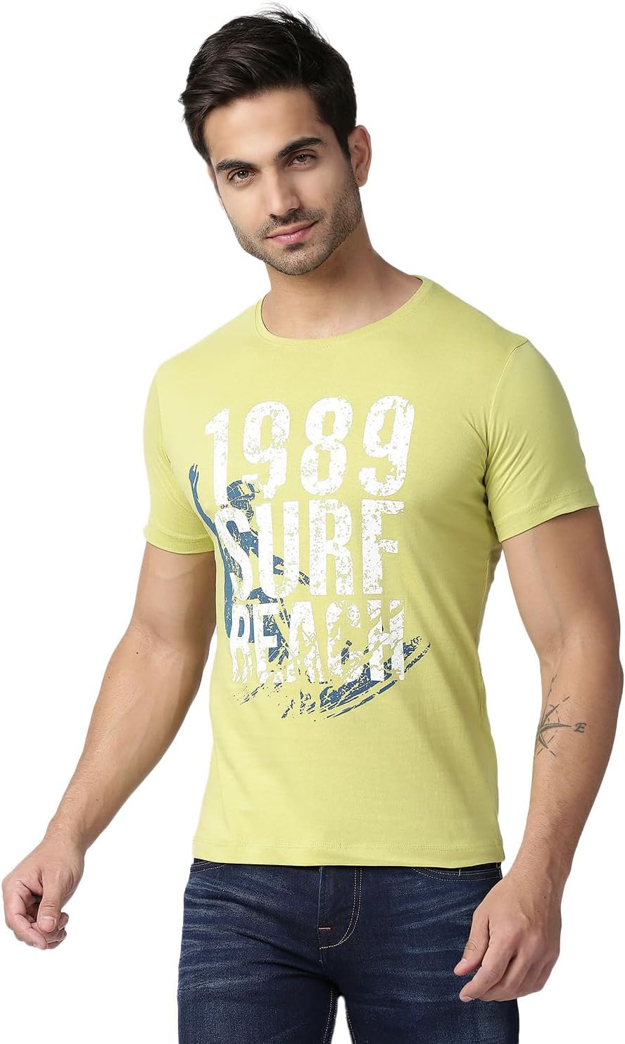 KILLER Men's Fashion Cotton Blendedround Neck H/S Solid Dyed Without Pocket Green T-Shirts