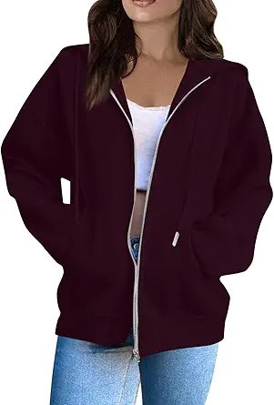 OIOLOYJM Zipper Hoodies for Women Long Sleeve Oversized Sweatshirts Y2k Drawstring Soft Jacket 2025 Fall Fashion with Pockets