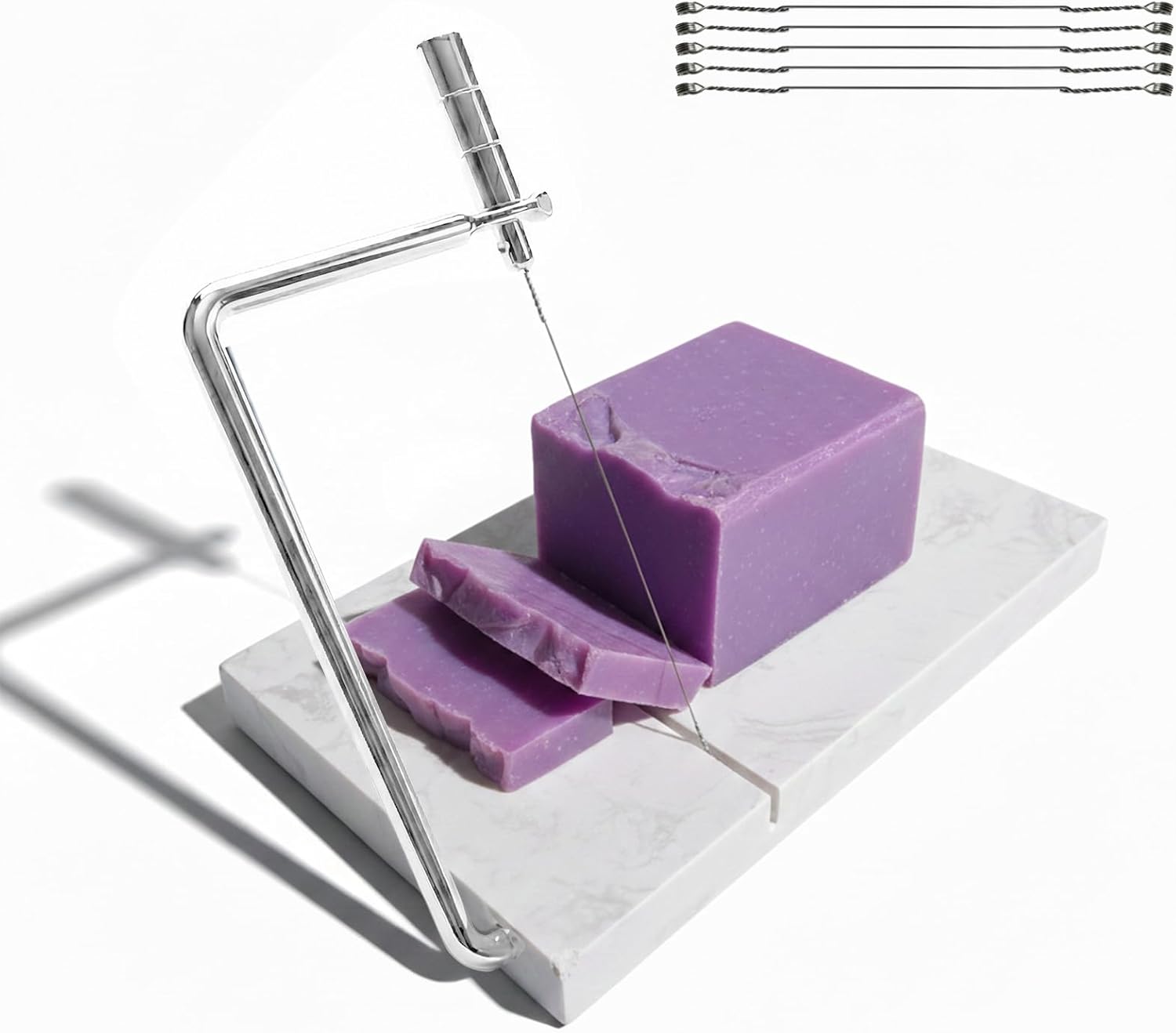 Adjustable Soap Cutter – Premium Natural Marble Soap Slicer for Handmade Soap & Candle Wax, Stainless Steel Wire for Clean Even Cuts, Ideal for Cold Process, Melt & Pour DIY Bars