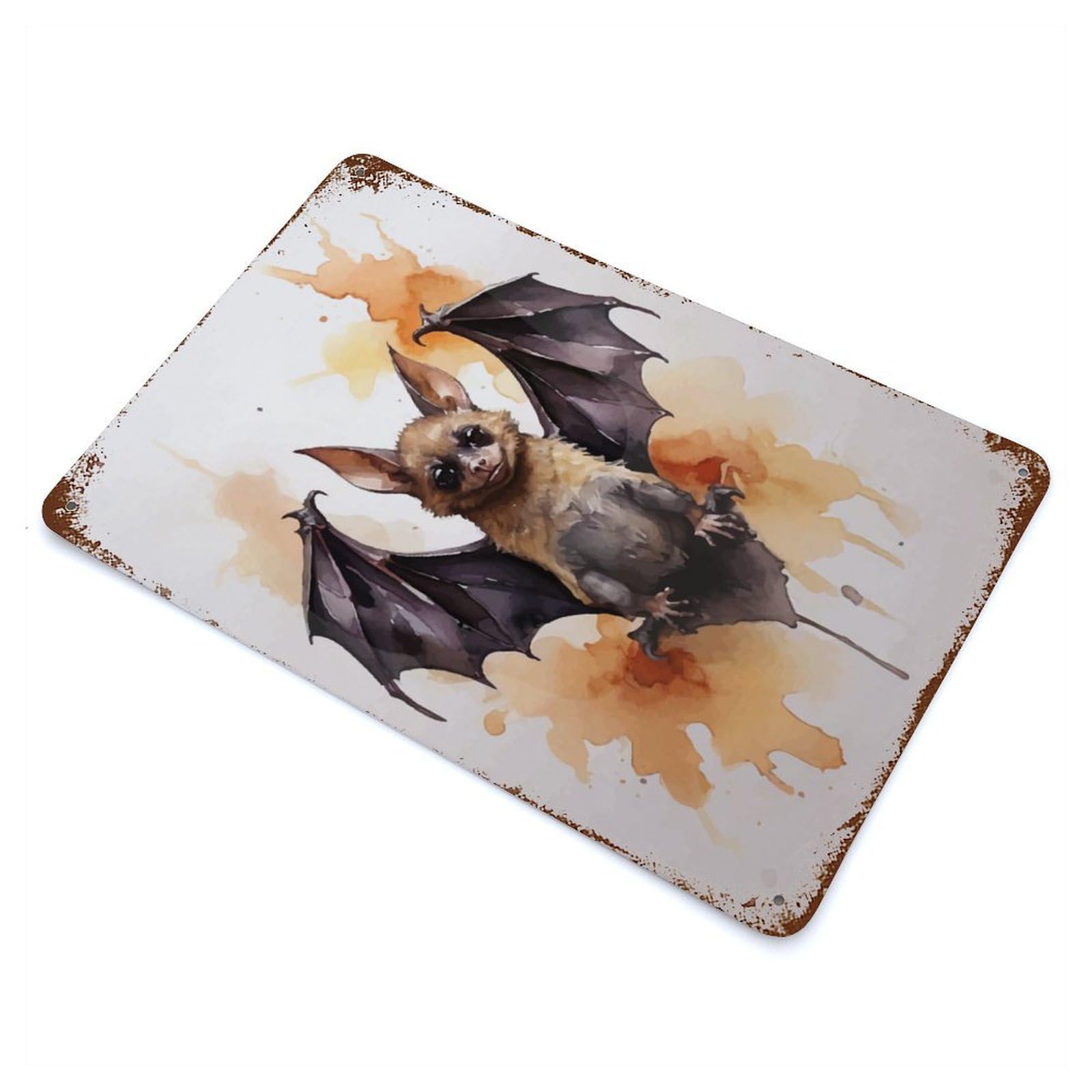 Cute Bat Watercolor Art Vintage Rust Metal Sign 11.8"x7.9", for Basement, Hobby Room And Garage Decor, Farmhouse Wall Decor