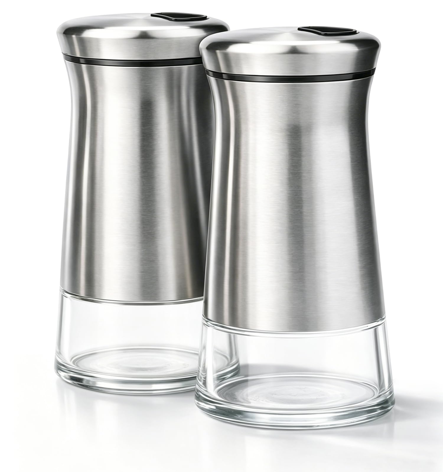YMTECH Salt and Pepper Shakers Set of 2 with Adjustable Pouring Holes, 304 Stainless Steel and Glass