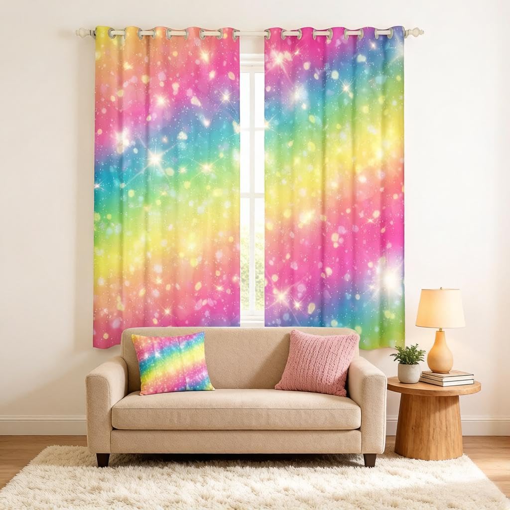 Loussiesd Space Galaxy Curtains Rainbow Room Darkening Home Decor Window Drapes for Bedroom Living Room Noise Reducing Thermal Insulated Window Treatment Draperies Set of W66*L90 — image 1