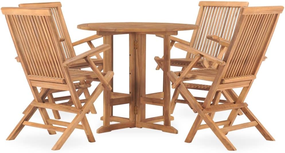 vidaXL Solid Teak Wood Folding Patio Dining Set 5 Pieces Garden Dinner Table Chairs Foldable Outdoor Balcony Terrace Furniture Set Wooden