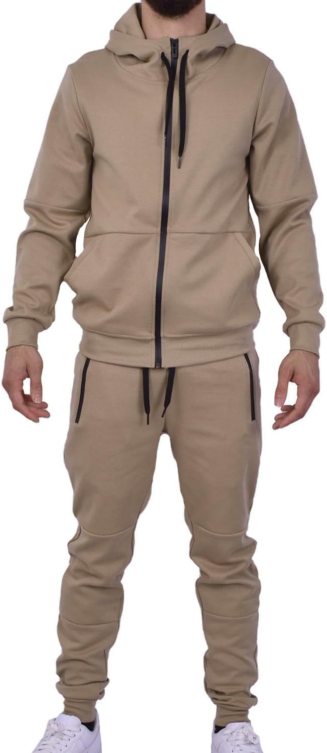 Riflessi Men’s Athletic Sports Casual 2 Piece Solid Color Tracksuit Hoodie Jogger Pants Sweatsuit Set