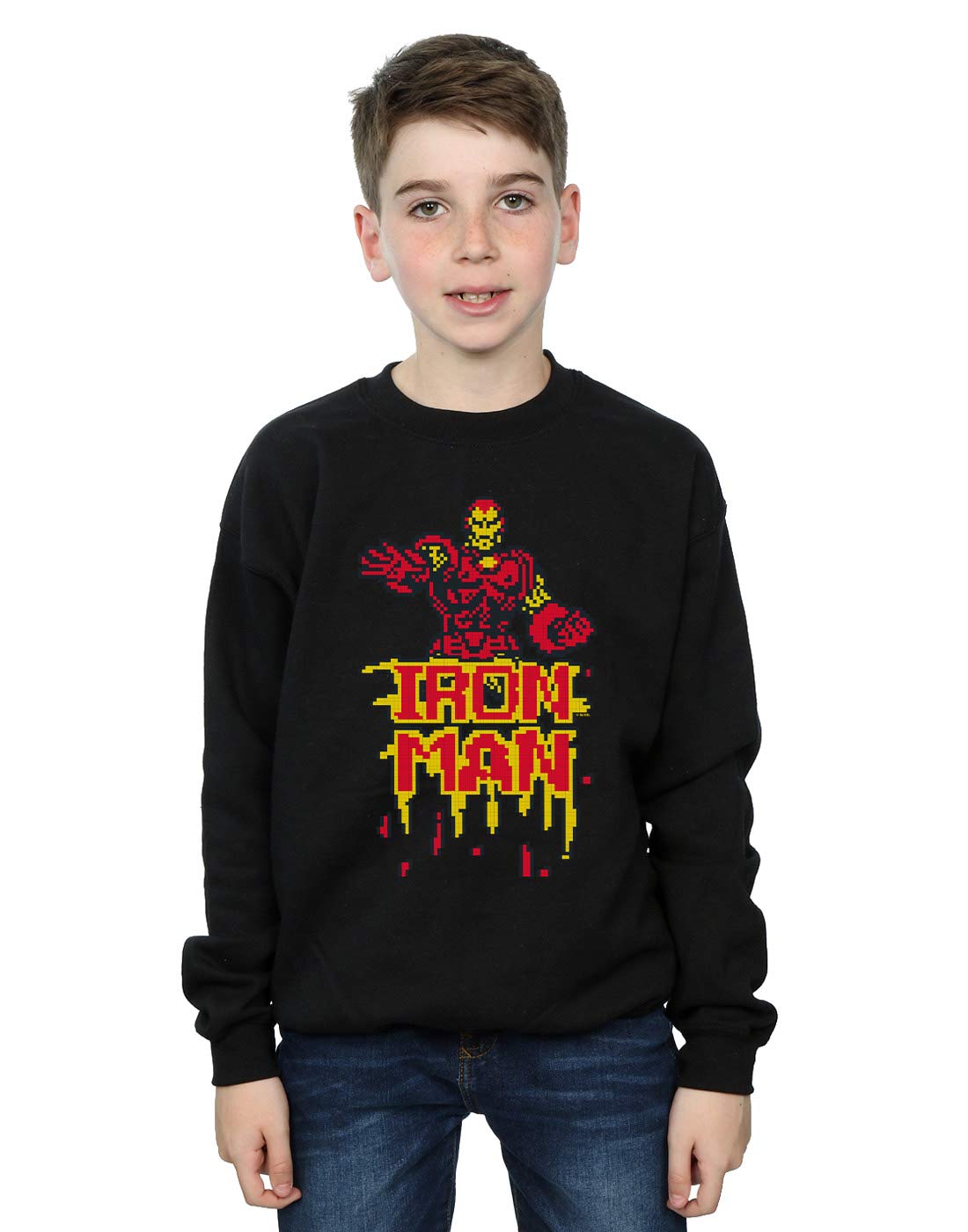 Absolute Cult Boys Black Marvel Iron Man Pixelated Sweatshirt 7-8 Years