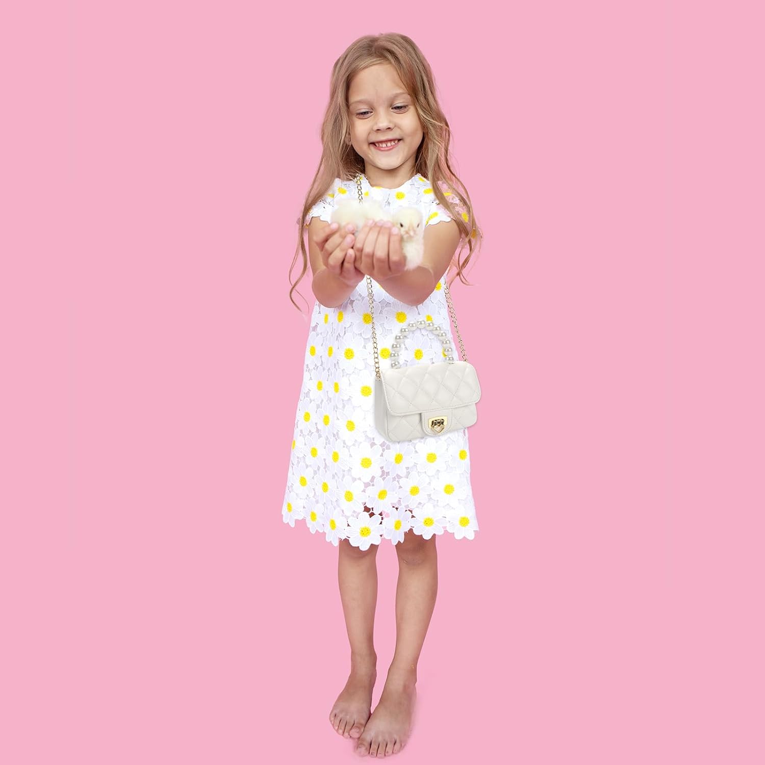 Girls Purses for Kids, Toddler Crossbody Bag with Pearl Handle, Kids Chain Handbag Heart Purses for Girls