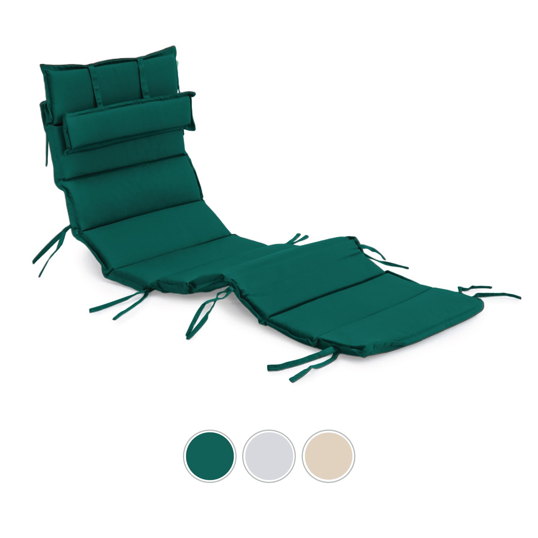 Gardenista Cuscino per Sedie a Sdraio per Giardino | Cuscino per Lettino Pieghevole e Resistente all'acqua con Poggiatesta Staccabile | Leggero Cuscini per Sdraio con Legami Sicuri (Verde)