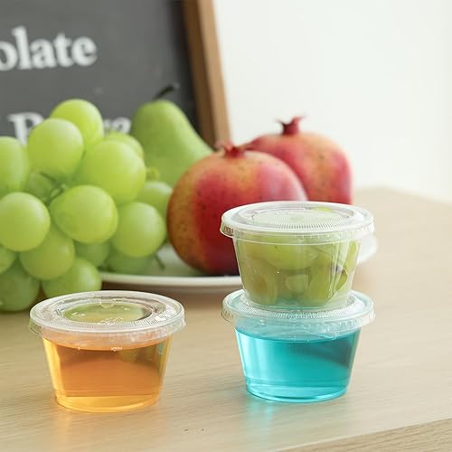 Miniatura 6 de Moretoes 130 vasos de gelatina de 4 onzas con tapas, recipientes pequeños de plástico con tapas, tazas herméticas y apilables, aderezo para