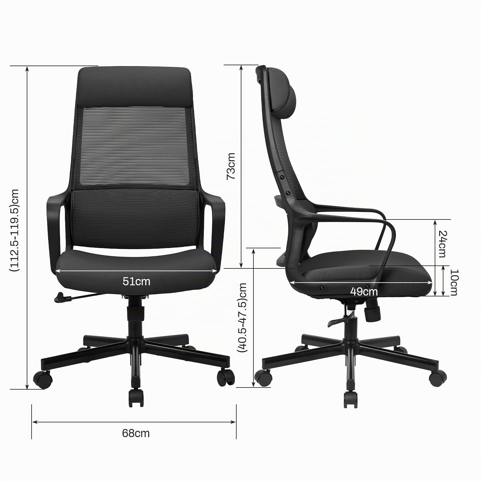 MELOKEA F008 Sedia da Ufficio Ergonomica Direzionale Schienale Alto in Rete Ultra Traspirante. Supporto Lombare Ortopedico a S Certificato EN 1335 e Poggiatesta 6cm Regolabile. Carico 150kg Nero