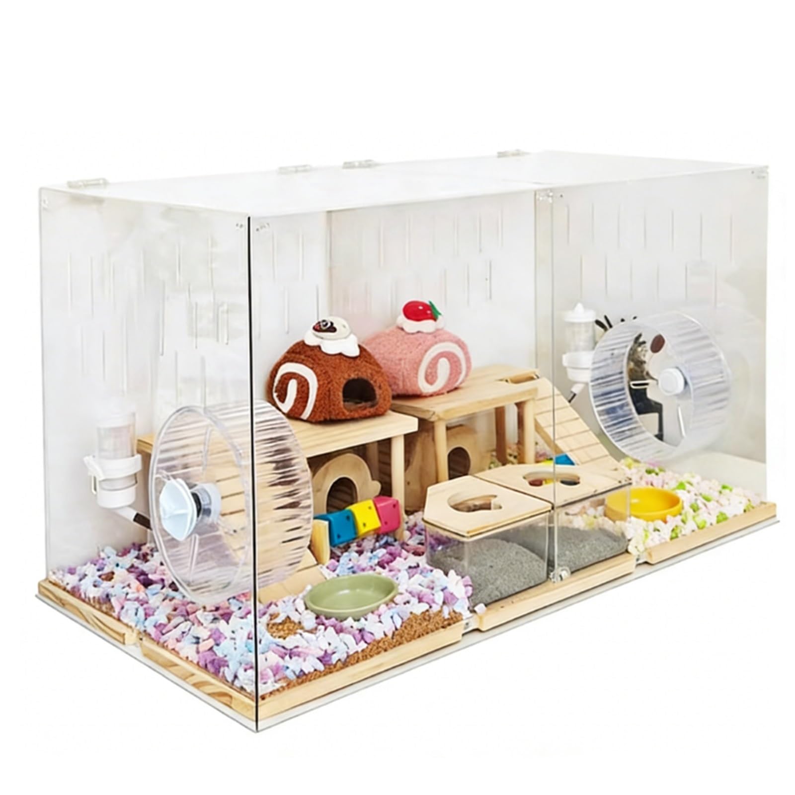 Jaulas para Animales Jaula de acrílico Transparente for hámster, Gran Espacio, habitación Doble, Puerta Superior
