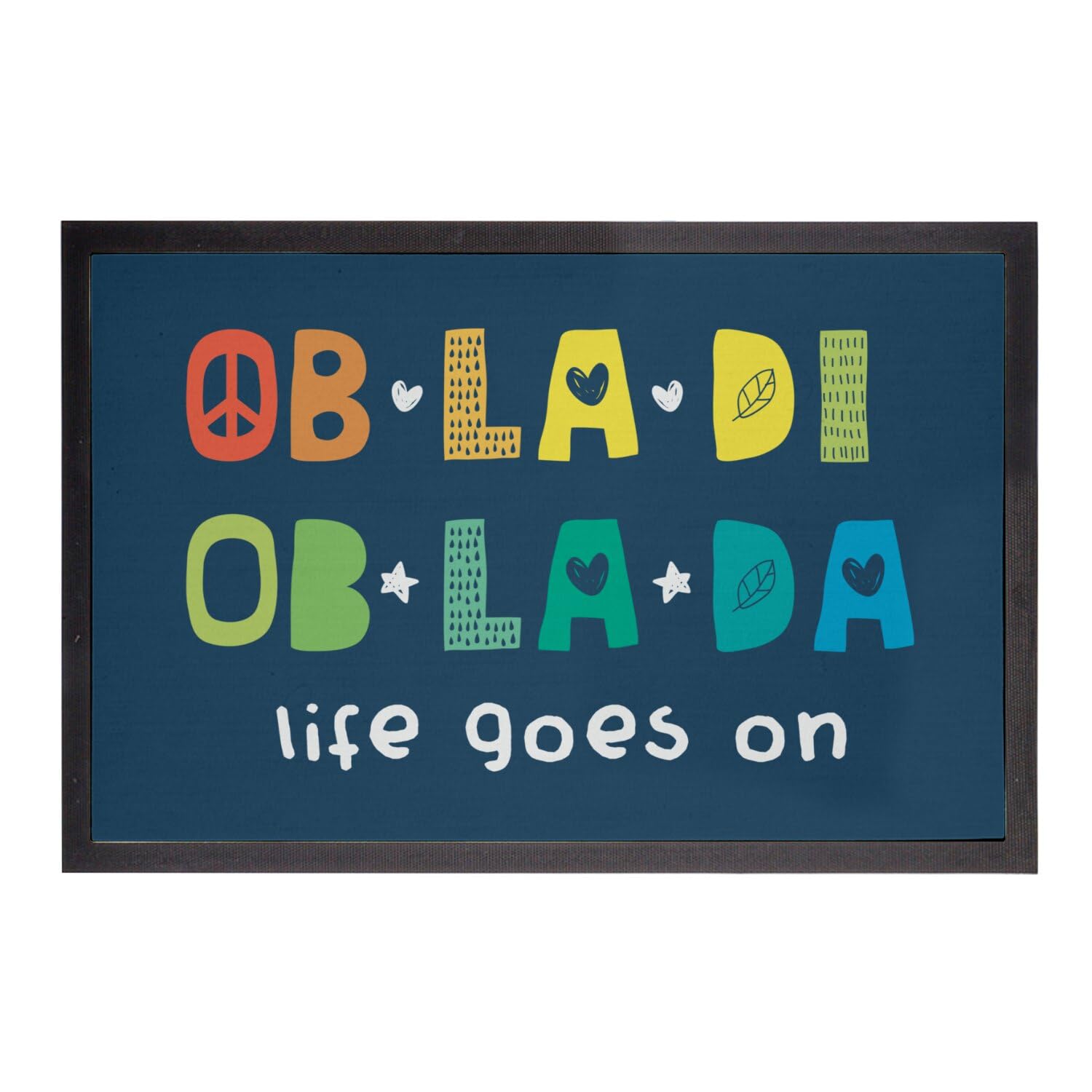 Paillasson Bleu Obladi Oblada Tapis d'Entrée Anti-Saleté Musique Hippie 75x50 cm