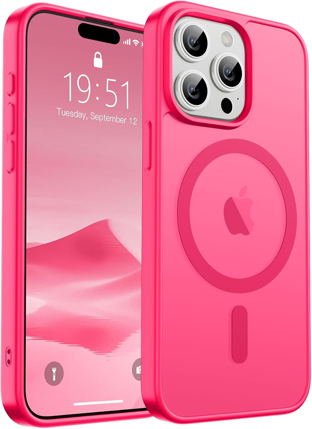 SUPFINE Magnetic for iPhone 15 Pro Max Case (Compatible with MagSafe) (Military Grade Drop Protection) Slim Translucent Matte Shockproof with Anti-Fingerprint Phone Case,Hot Pink
