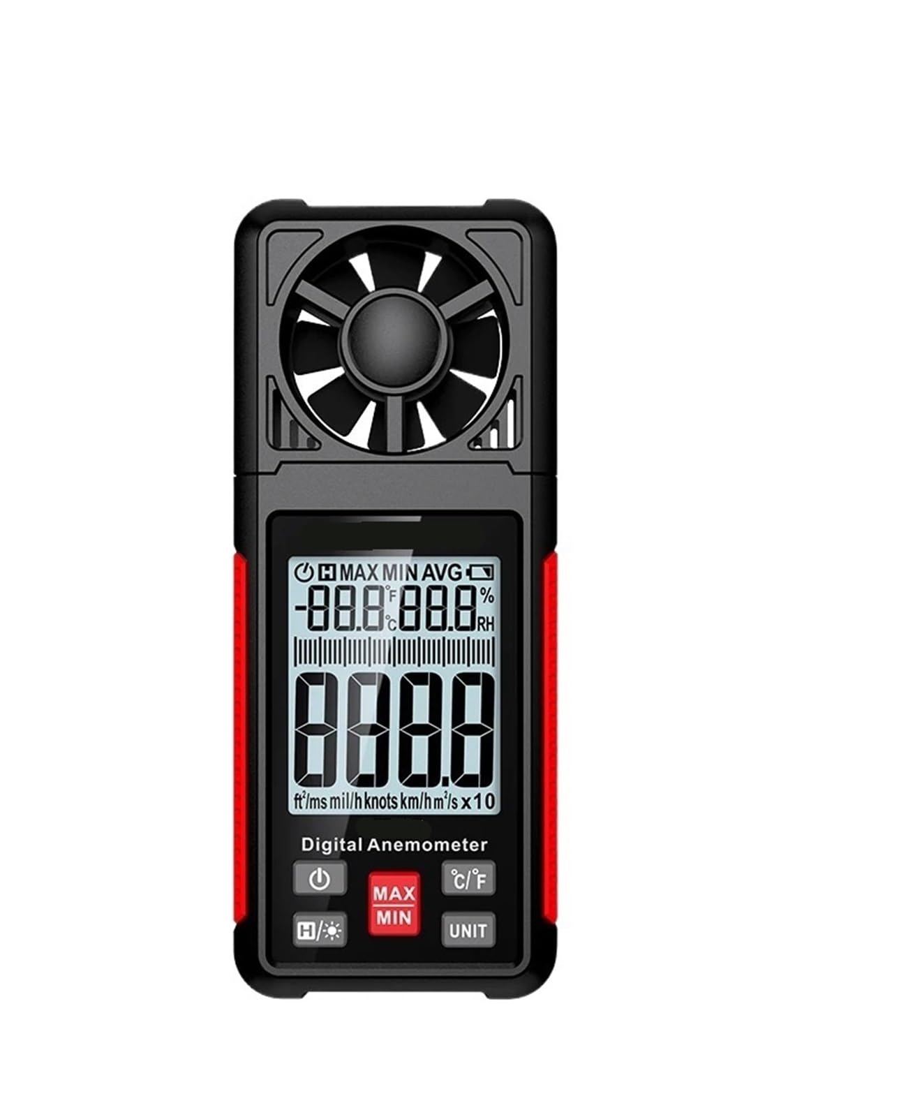 Anemómetro, Anemómetro digital, medidor de velocidad del viento portátil, temperatura y humedad con pantalla LCD retroiluminada