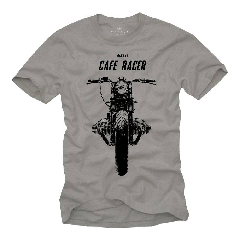 MAKAYA Vintage Cafe Racer T-Shirt - Boxer Twin Motorcycle - Grey M