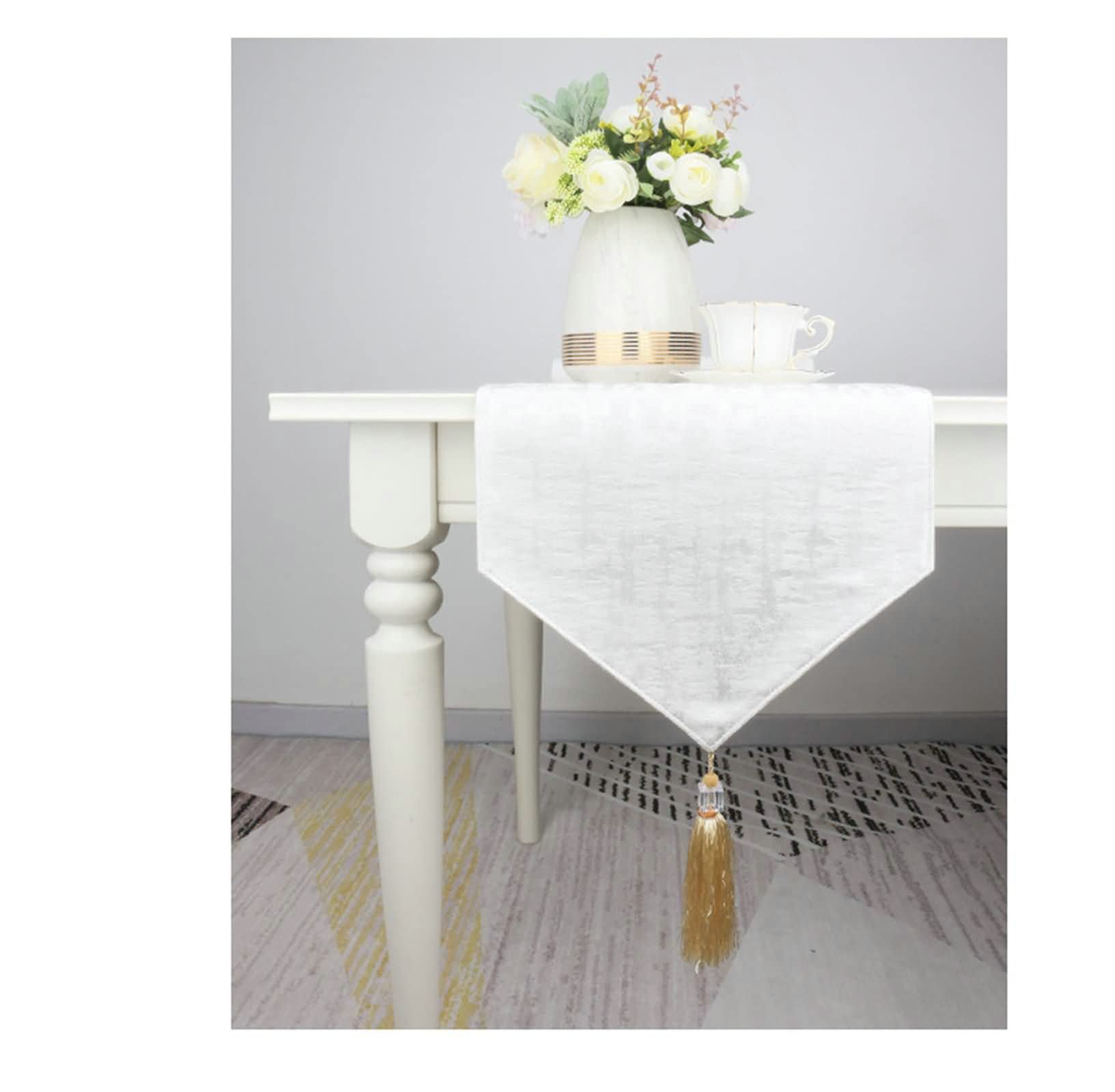 Chemin de Table Mariage Naturel en Coton Motif Triangle Chic pour Buffet Boho