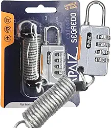 Cadeado 4 Segredos C/Cabo Papaiz CS25 Prata Segurança Malas Bolsas