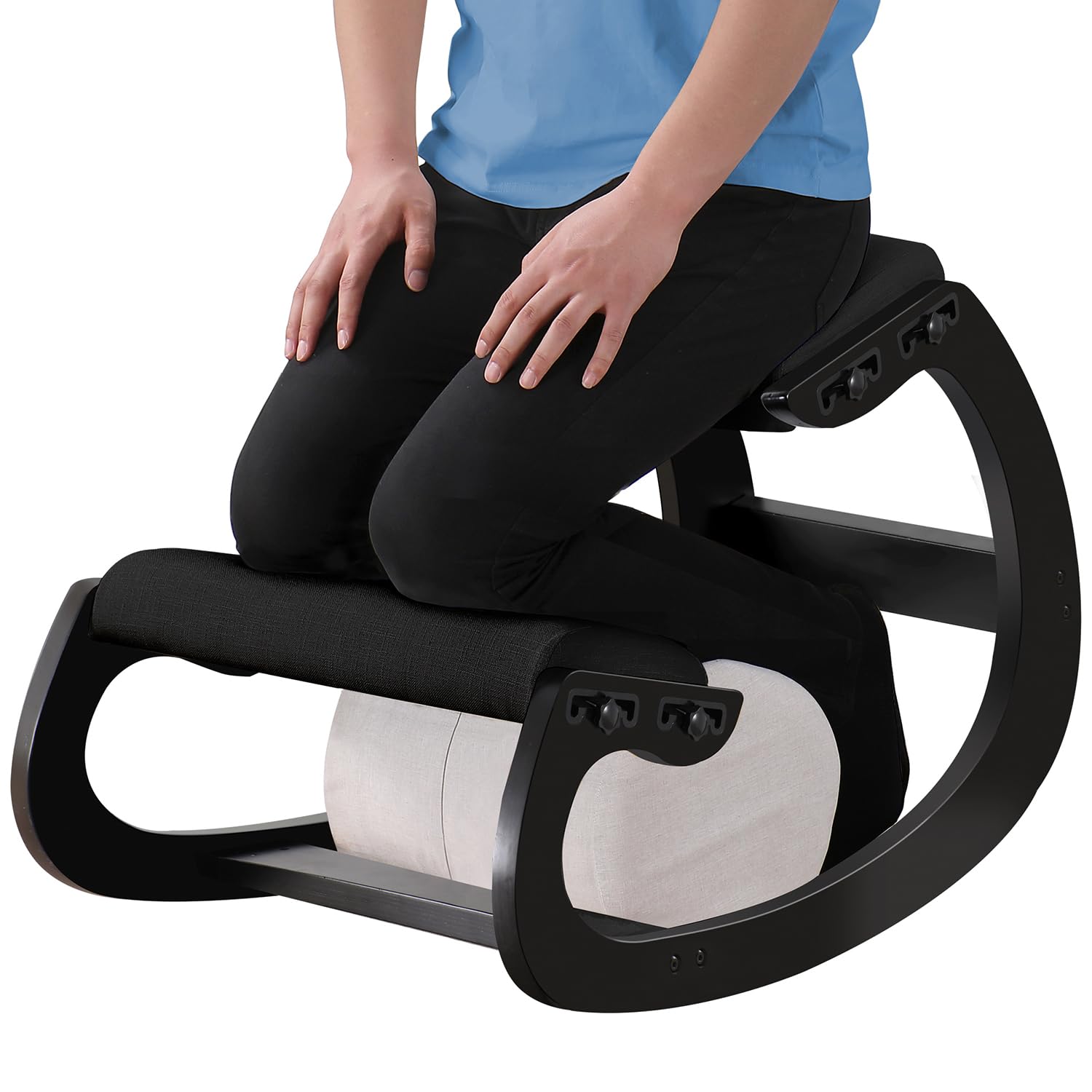 Adjustable Kniestuhl, Ergonomischer Schaukelstuhl aus Holz - Verbessern Sie Ihre Körperhaltung mit einem angewinkelten Sitz für Zuhause, Büro (Black)