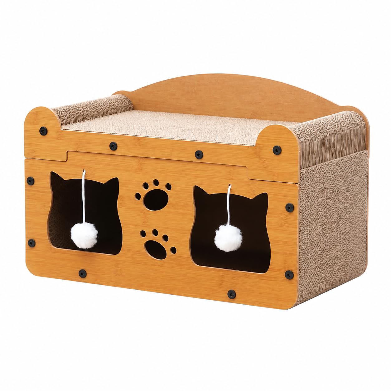 Kratzbaum Kratzfläche Katzenbett Spielzeug Wellpappe Stoff Funktion für Katzen Haustierbereich Wohnung Büro, Doppelschicht mit Doppeltür, 51 x 27 x 30 cm