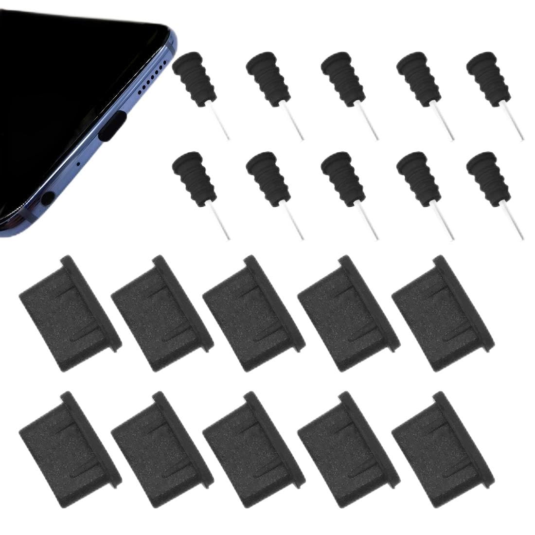 CKANDAY Lot de 10 paires de bouchons de poussière USB C pour port de charge et prise d'écouteurs,bouchons anti-poussière en sili