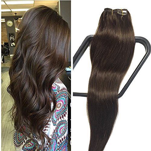 Clip in Hair Extensions Human Hair 22 inch Dark Brown 7 Pieces 70g Silky Straight Weft Remy Human Hair Extensions (22 inches, 2)