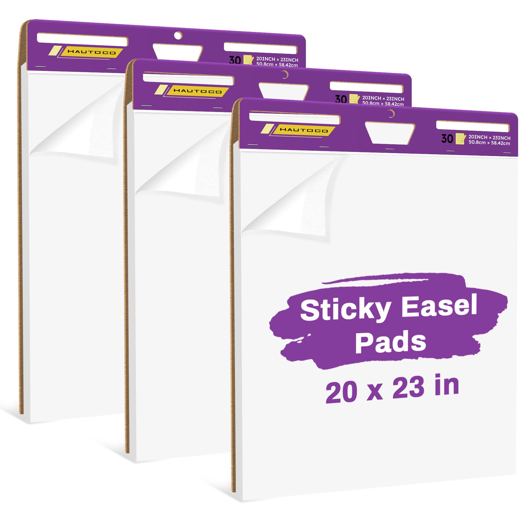 HAUTOCO Sticky Easel Pads 20x23 In, 3 Pack White Flip Chart Paper