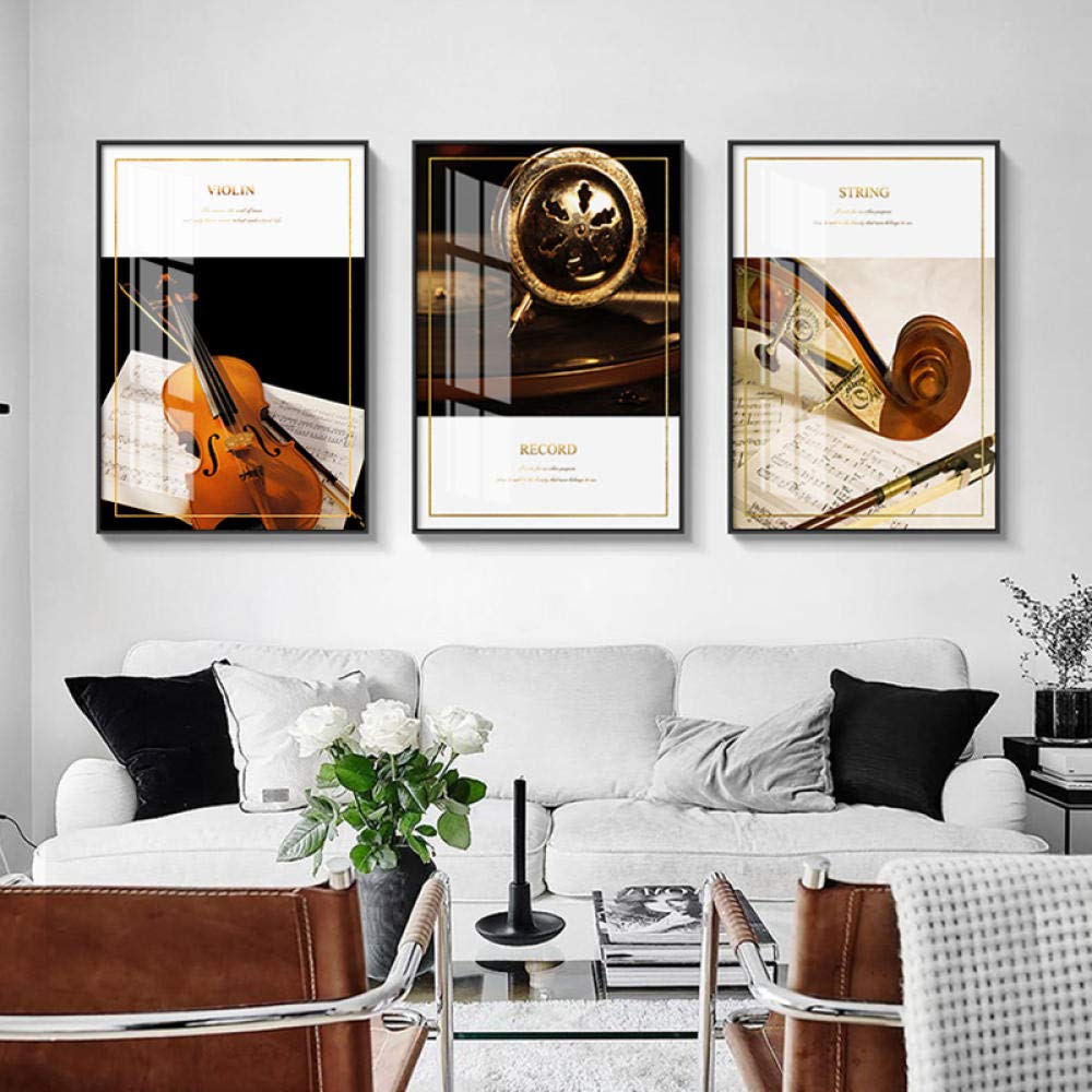 Vintage Poster Musical Instruments Wall Art Canvas Painting Retro Violin Record Posters and Prints Wall Pictures for Living Room 50x70cm No Frame