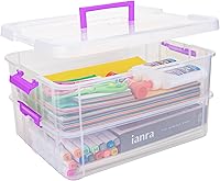 Vista 1 de 2 Layer Plastic Storage Containers with Lids, Multipurpose Clear Stack & Carry Box, Portable Craft Organizers and Storage Bin for Organizing Art &