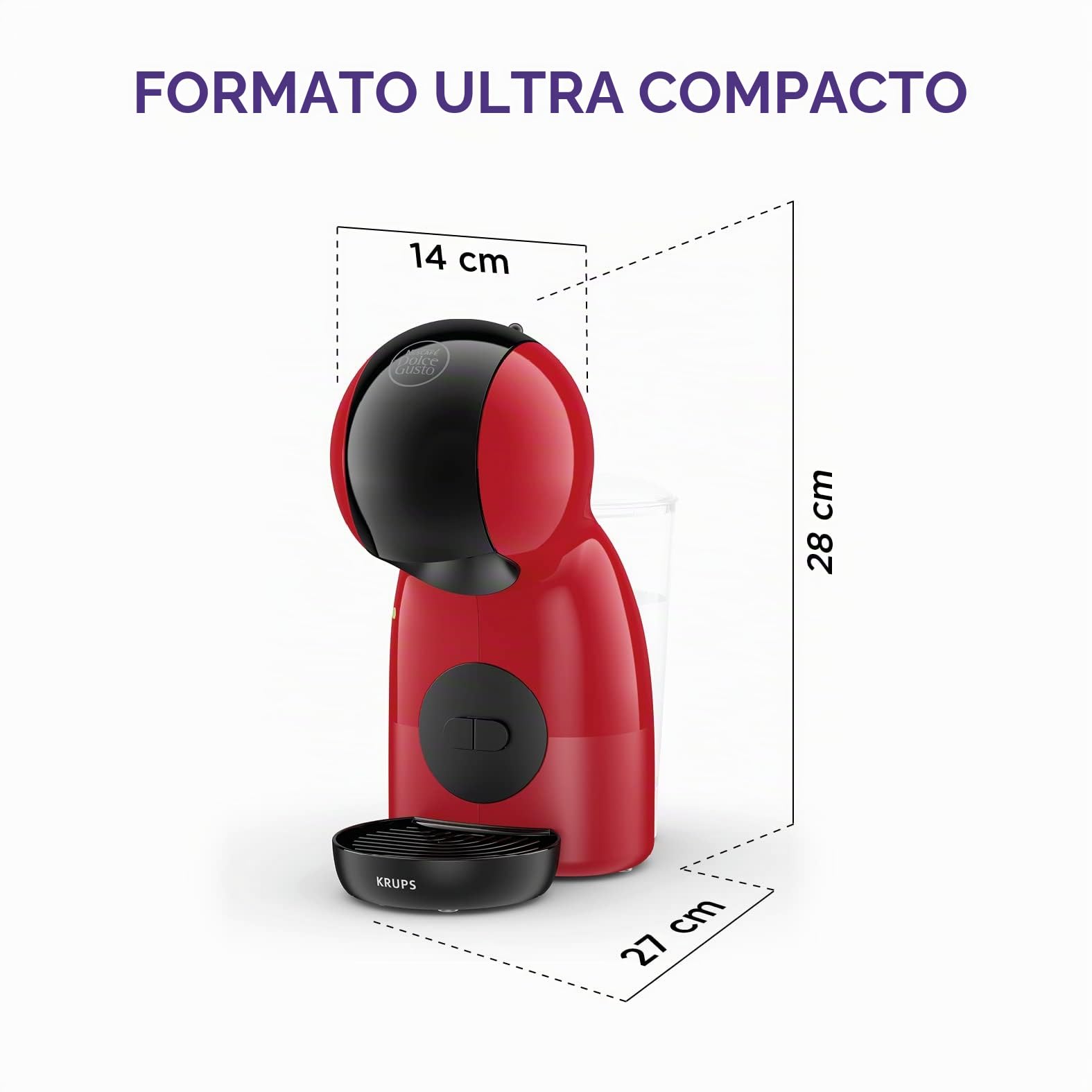 Krups Nescafé Dolce Gusto Máquina de café cápsulas, Presión 15 bar, Máquina de café cápsulas, Multi-bebidas frías o calientes, Intuitiva, Compacto, Modo eco, Piccolo XS Rojo KP1A3510