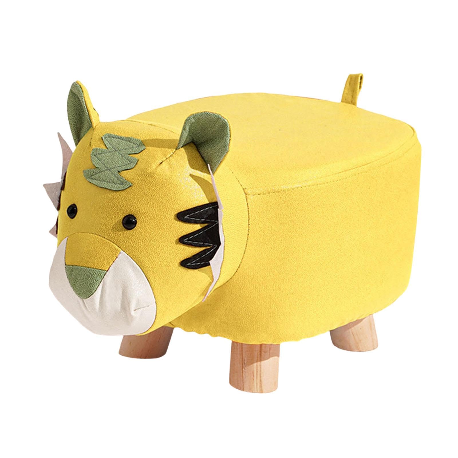 Milageto Fußhocker mit Tiermotiv, Schuhwechselhocker, süßer Cartoon-Lernhocker, Fußstütze, Sitzkissen, Stuhl für Wohnzimmer, Nachttisch, Eingangsbereich, Gelb Tiger