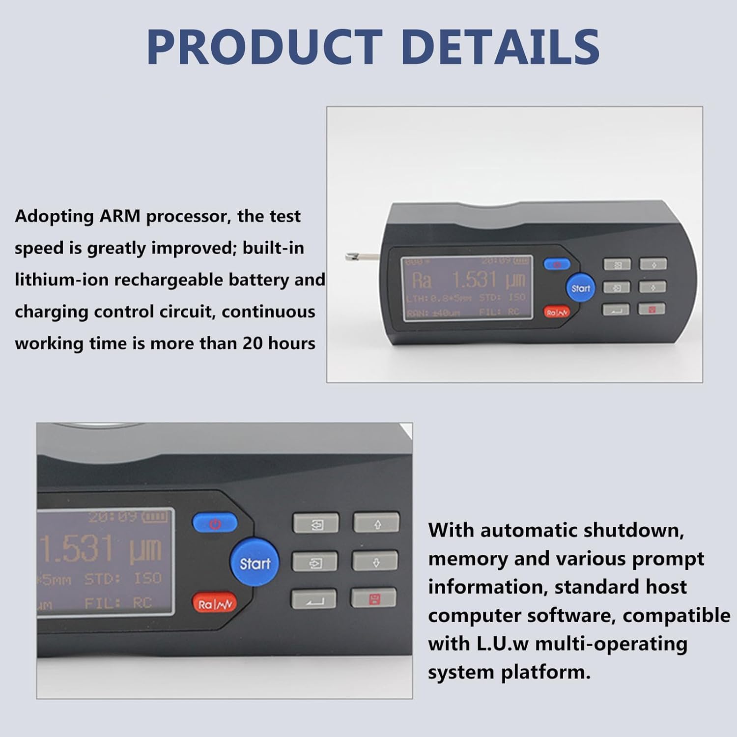 ERICAT Tester di Rugosità Superficiale, Profilometro per Superfici Metalliche con Schermo LCD, Campo di Misura di 0,025μm-12,5μm E Risoluzione del Display di 0,001μm, per La Costruzione Navale