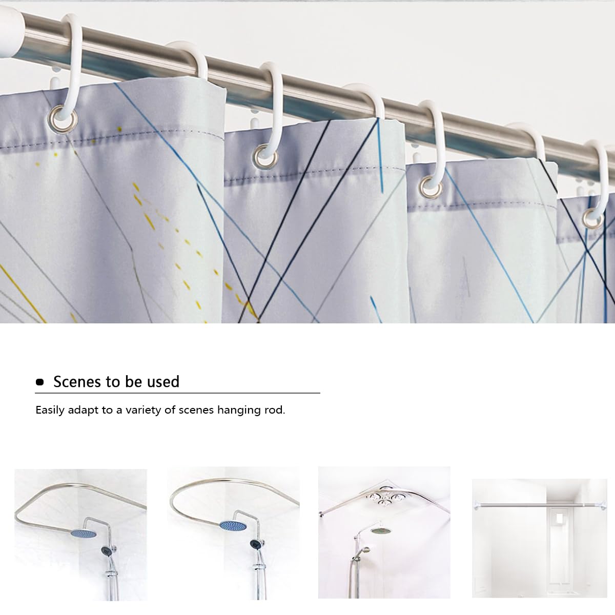 Rideau de douche salle de bain lignes jaunes bleues art W240xL180 cm