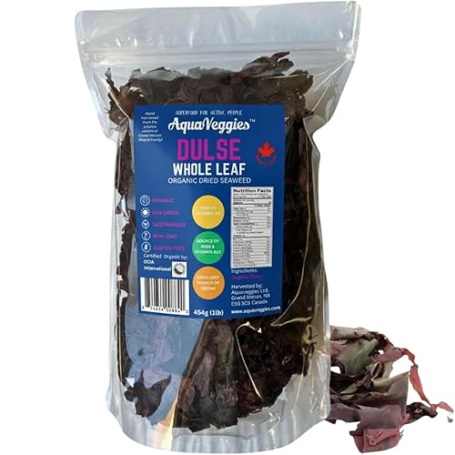 Miniatura 35 de Aqua Veggies Organic Atlantic Dulse Flakes grandes de 2 onzas, cosechadas a mano, secado al sol, Bahía de Fundy, excelente fuente de vitaminas B6