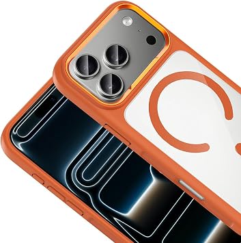 iPhone 17 Pro İle Uyumlu Kılıf Kablosuz Şarj Özellikli Metal Kamera Çerçeveli Tiko Kapak T39878 Turuncu