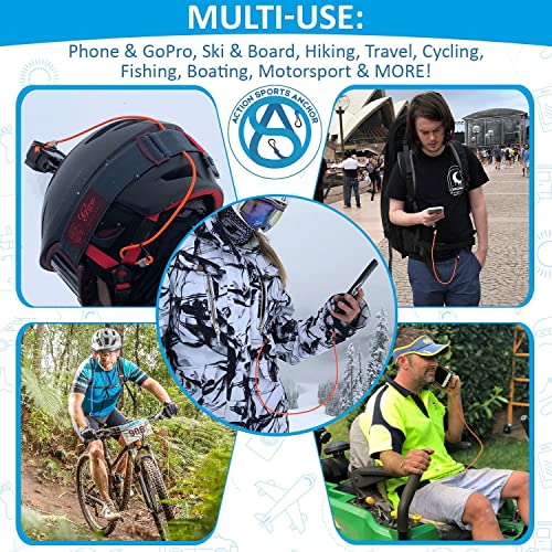 Action Sports Phone Anchor – Tough Outdoors Aussie Made Lanyard & Anti-Tangle Bungie Cord Leash Securely Tether Your Phone Procam Keys Wallet (Black) #TOP2