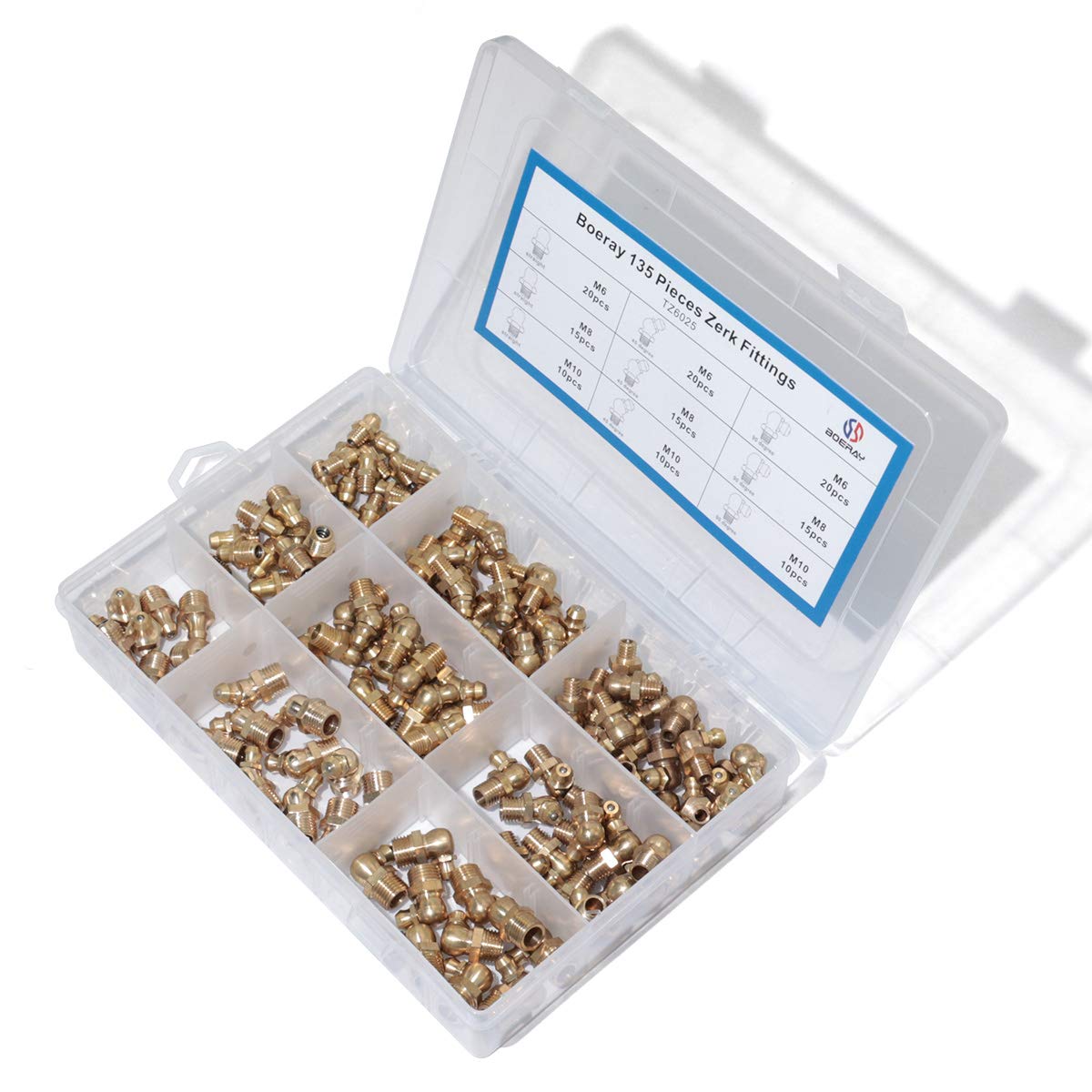 Produktbild von Glarks 145-teiliges Messing Schmiernippel-Set – M6, M8, M10, Gerade, 45° Und 90° Winkel