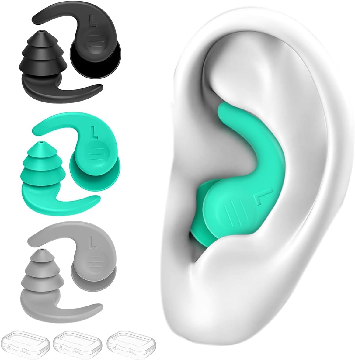 Waterproof Earplugs, 3 Reusable Silicone Pairs for Sleeping, Swimming, Surfing, Snorkeling & Other Water Sports (Adults & Teens 14+)
