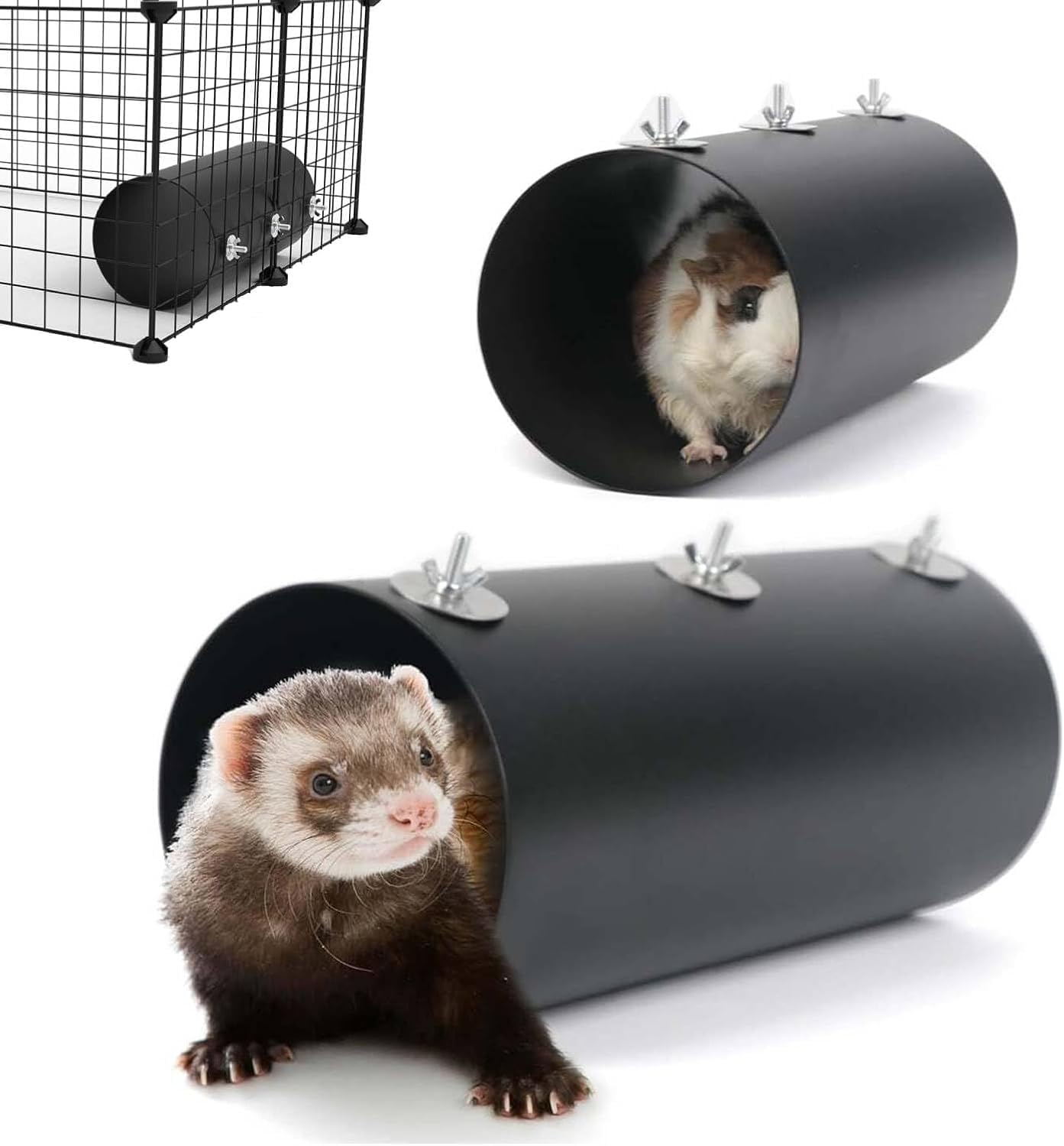 2 Pack Chinchilla Hanging Cooling Tunnel Toys, Chinchilla Cage Accessories, Iron Small Animal Tubes & Tunnels, for Ferret Squirrel Guinea Pig Rat (13.78x6.3x6.3in)