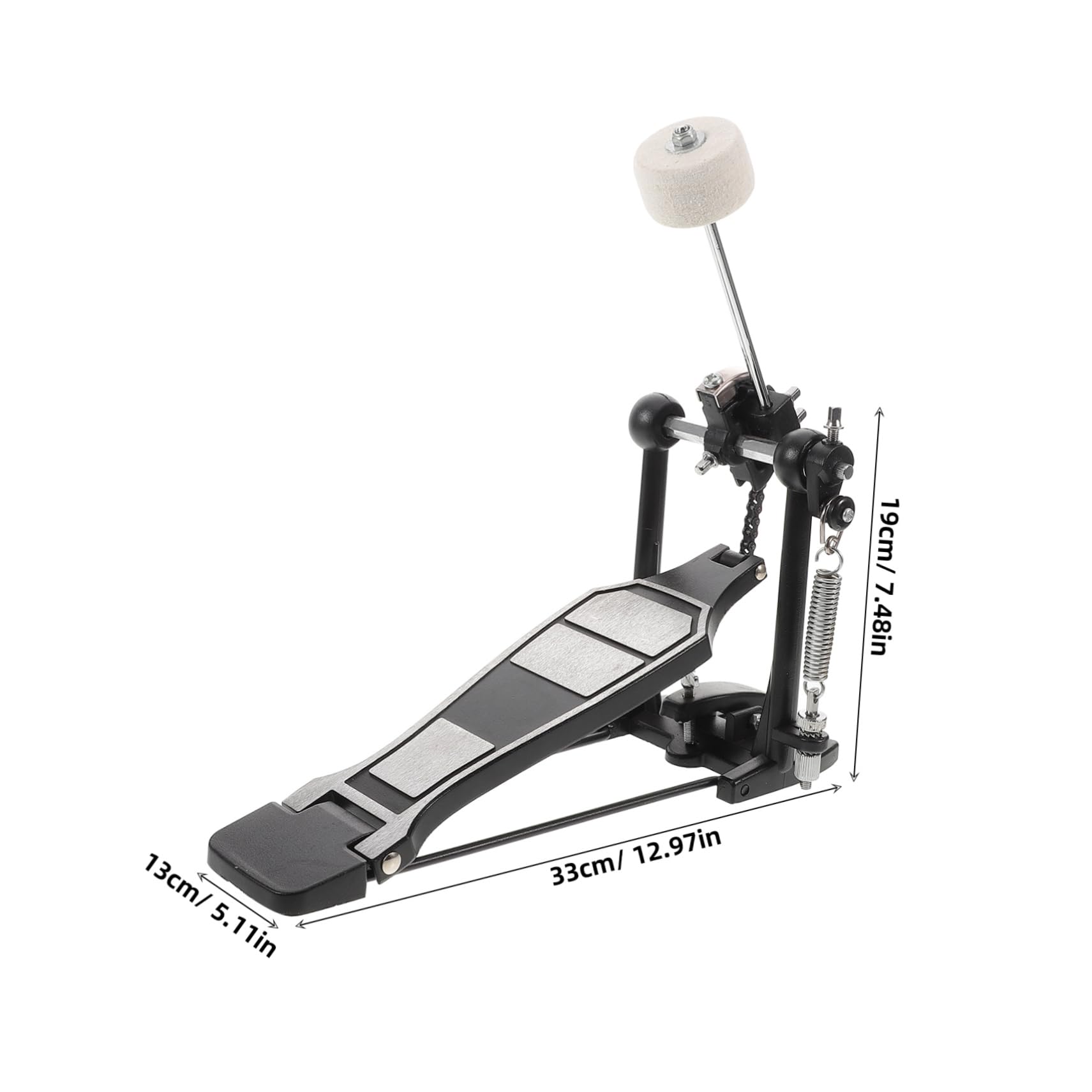 HANABASS Pedale per Batteria Jazz con Movimento a Catena Singola in Lega di Alluminio Nero Pedale Singolo Portatile Accessorio con Chiave per Tamburo Adatto a Batteria Acustica