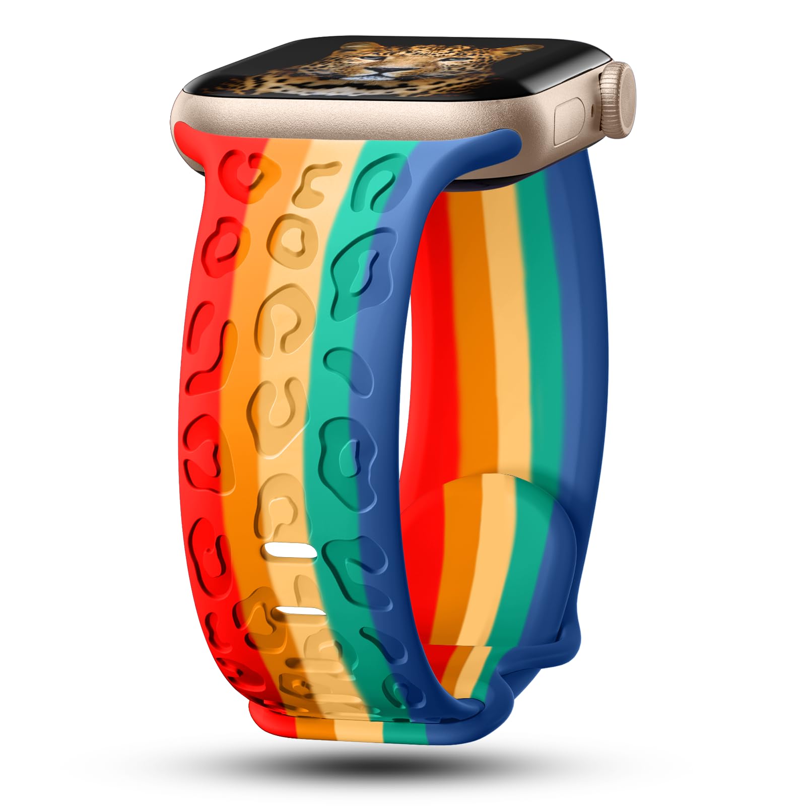 CreateGreat Engraved Leopard Bands Compatible with Apple Watch Band 40mm 41mm 38mm 42mm 44mm 45mm 46mm 49mm Women, Silicone Cheetah Designer Strap for iWatch Series 10 9 8 7 6 5 4 3 2 SE Ultra