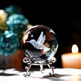 ZEERSHEE 60mm 3D Glass Laser Hummingbird Crystal Ball with Stand Hummingbird Gifts for Women Glass Ball Paperweight Decoration for Home